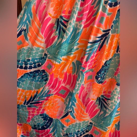 LILLY PULITZER Palm Pineapple Long Maxi Pink Orange Blue Skirt Floral size M - Picture 2 of 16